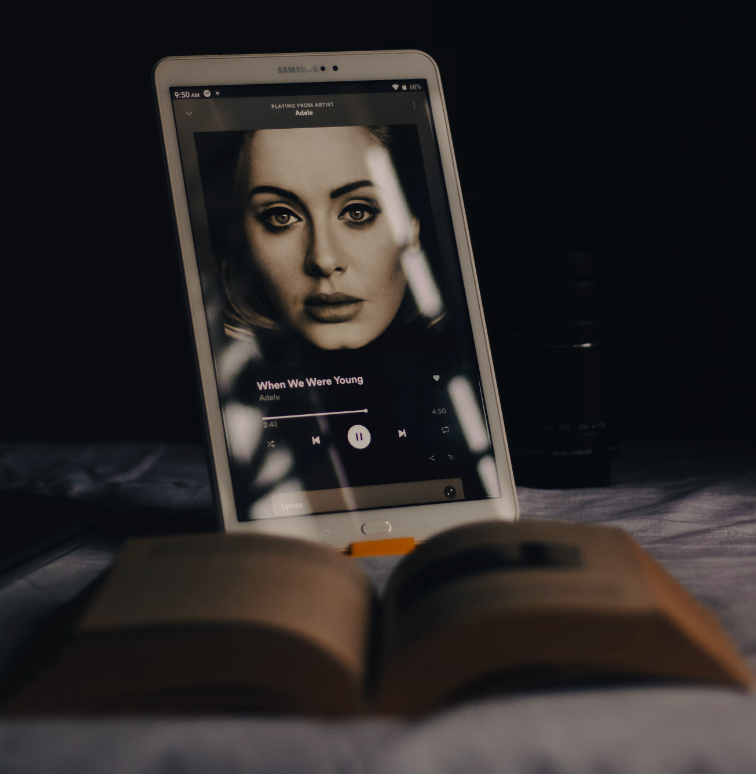 Adele's "when we were young" song playing on a digital samsung device