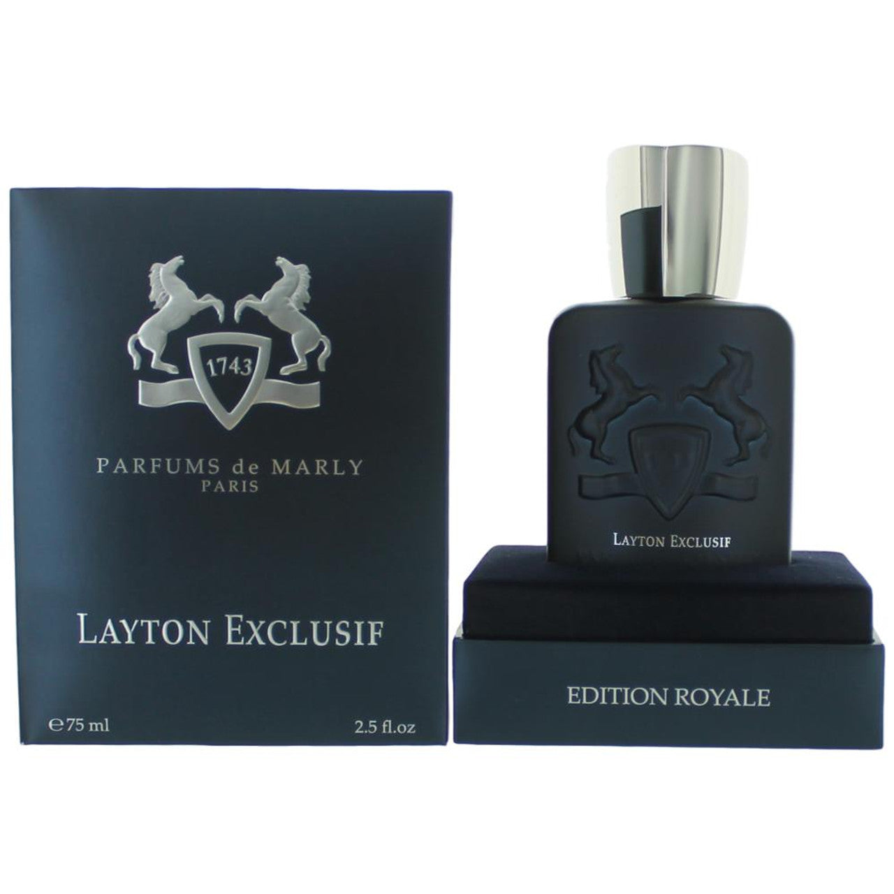 2.5 oz blue bottle and packaging for parfums de marly layton exclusif