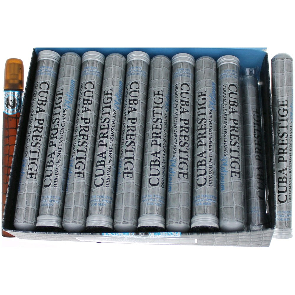 Bottle of Cuba Prestige Platinum by Cuba, 1.17 oz Eau de Toilette Spray for Men. Pack of 20