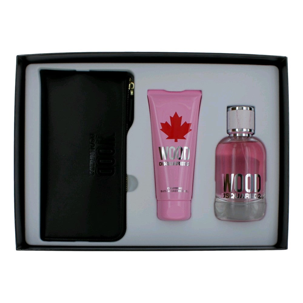 Bottle of Wood Pour Femme by Dsquared2, 3 Piece Gift Set for Women