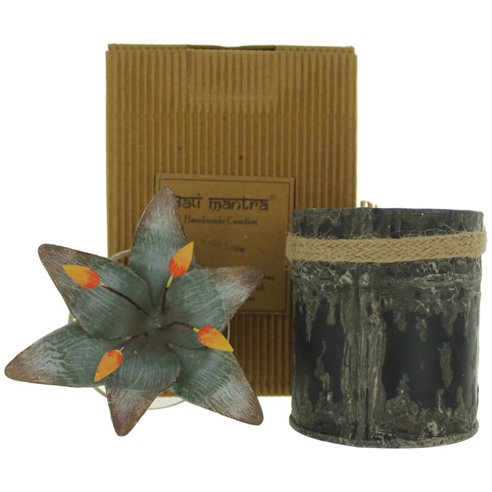 Bottle of Bali Mantra Handmade Scented Candle In Waterlilly Tin - Kaffir Lime