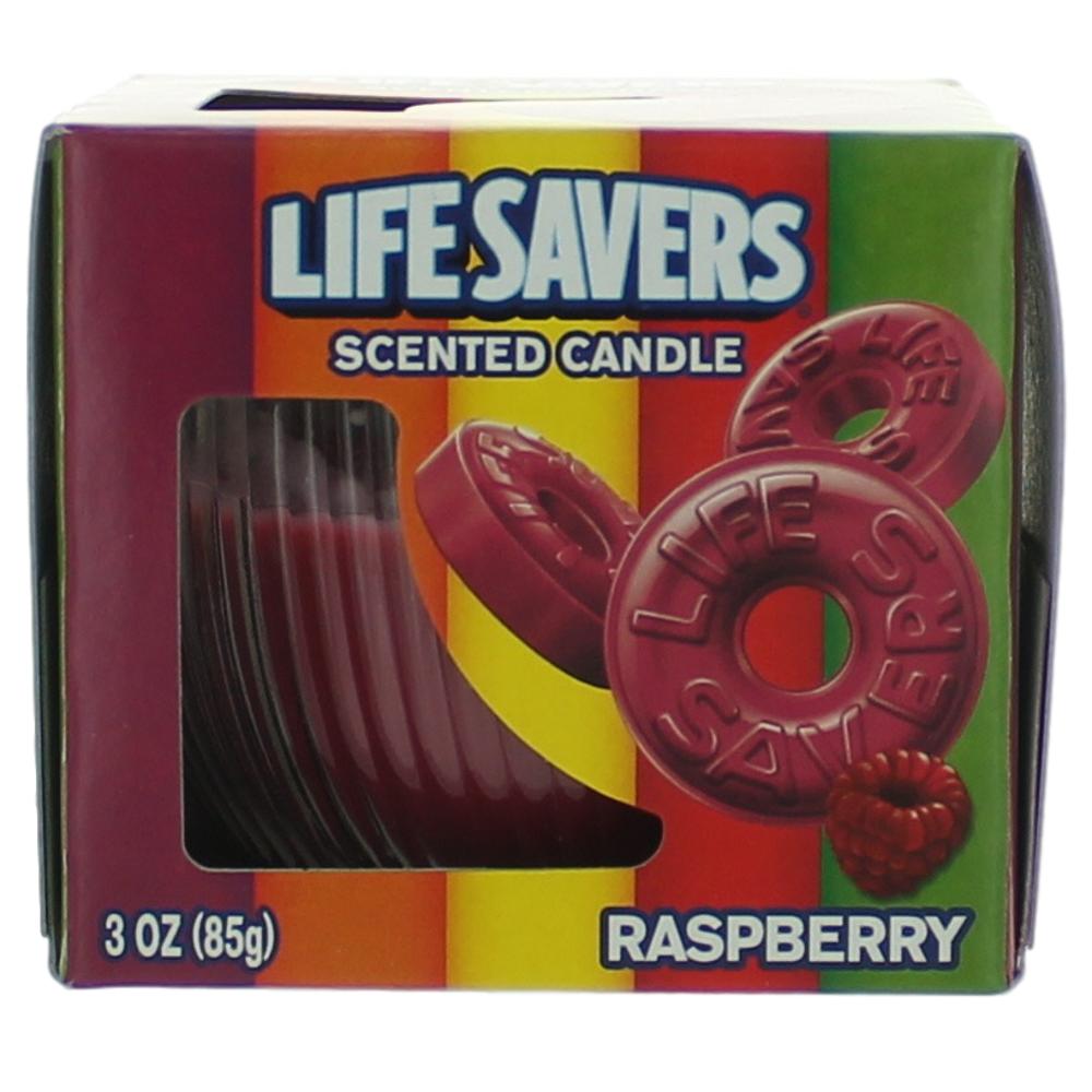 Package of Life Savers Scented Candle 3 oz Jar - Raspberry