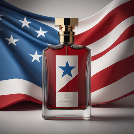 bottle of perfume draped in a flag of puerto rico