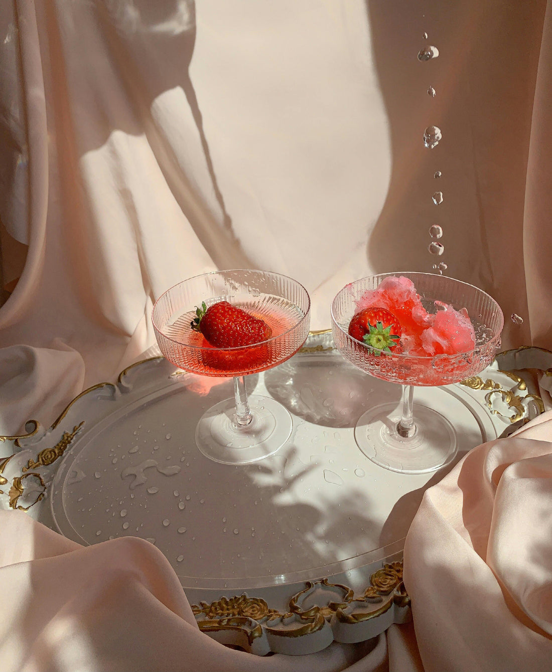 Melted Pink Cotton Candy on Glasses with Strawberries