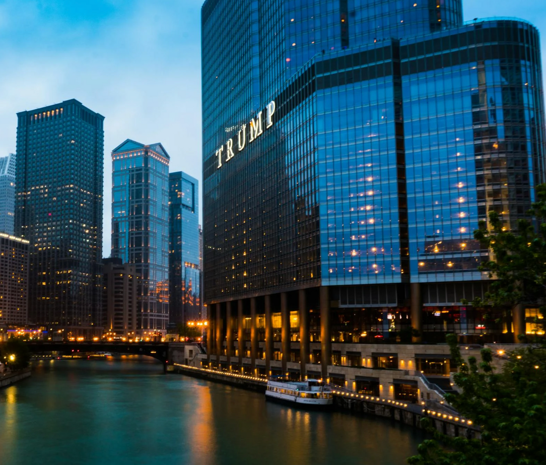 Trump Chicago hotel with waterway in the foreground