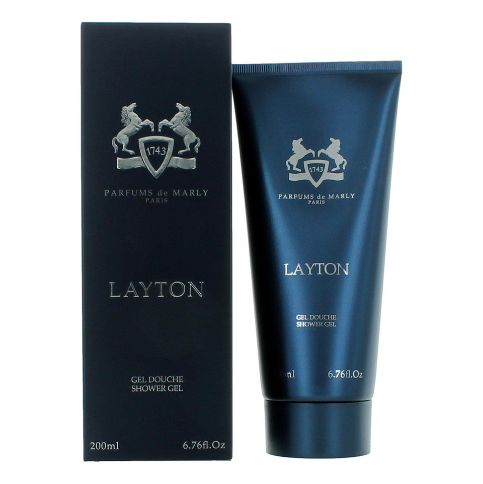 packaging and tube of parfums de marly layton shower gel