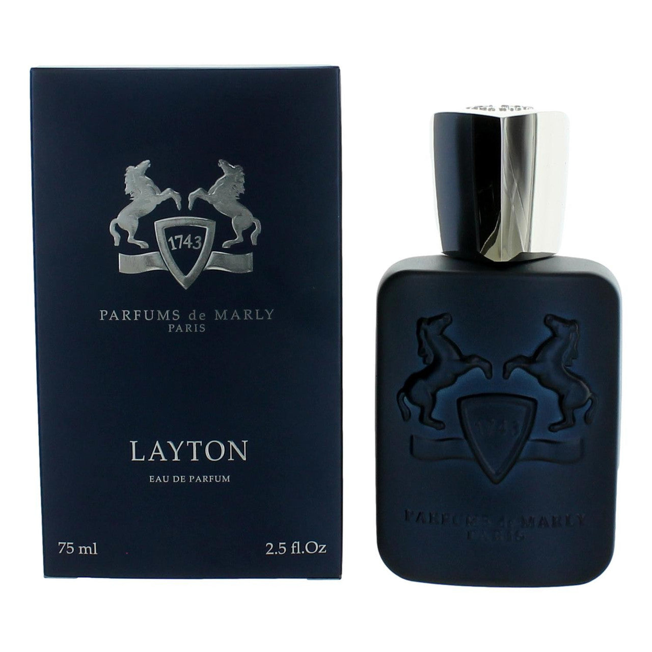 2.5 oz bottle of parfums de marly layton cologne and packaging