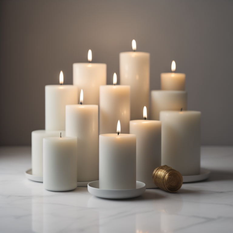 discounted candles on a white marble table