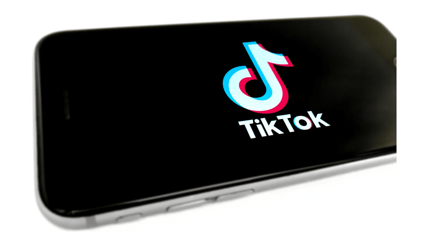 mobile cell phone with a tiktok logo and text