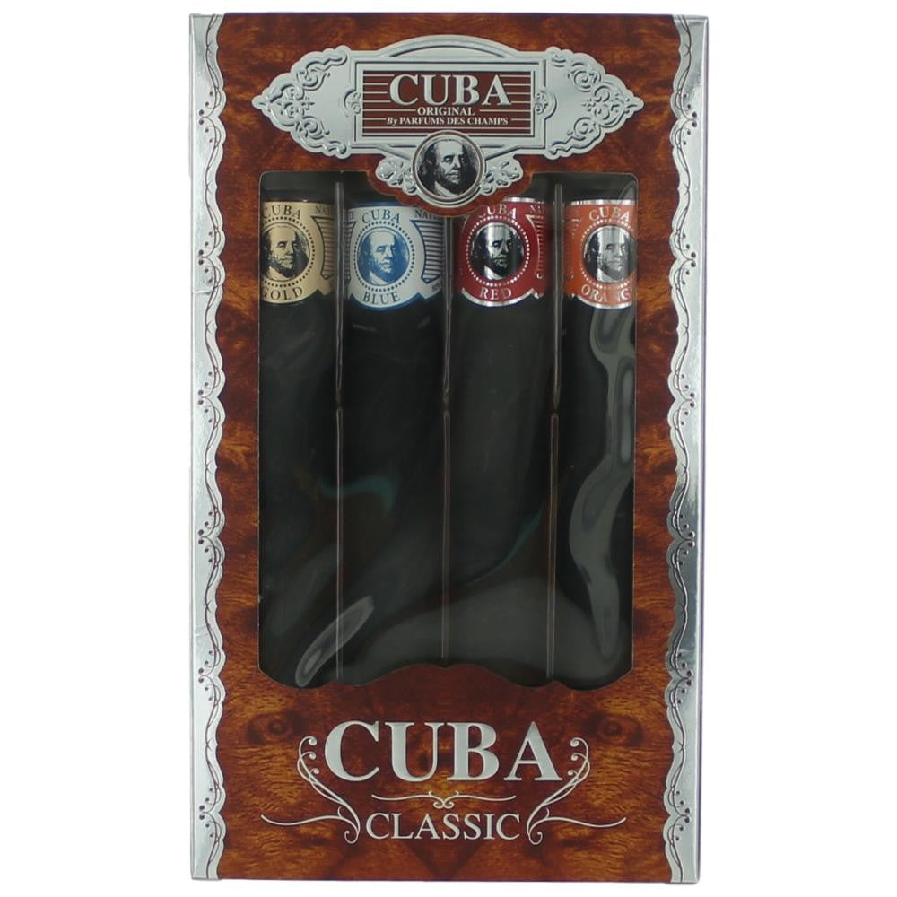 Bottle of Cuba Classic by Cuba, 4 Piece Gift Set for Men with Orange, Red, Blue & Gold