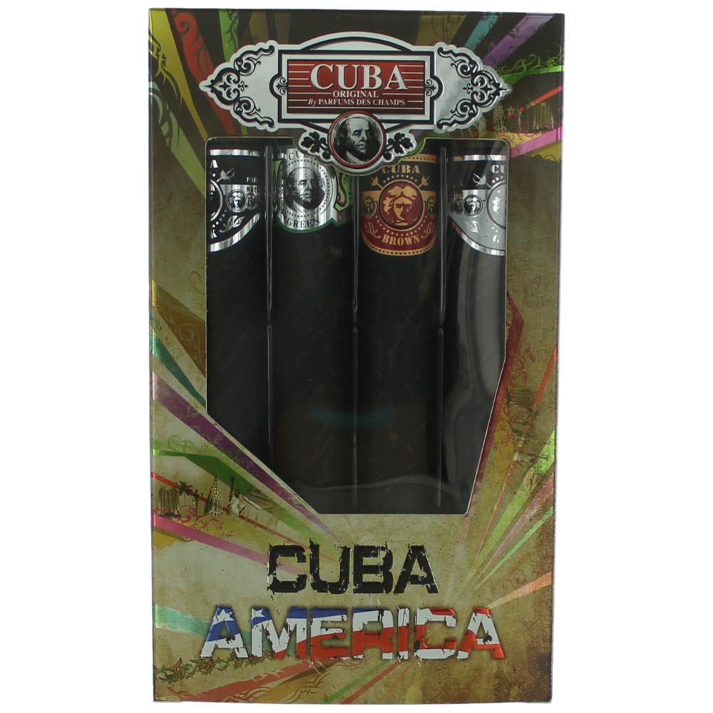 Bottle of Cuba America by Cuba, 4 Piece Gift Set for Men with Black, Grey, Green & Brown