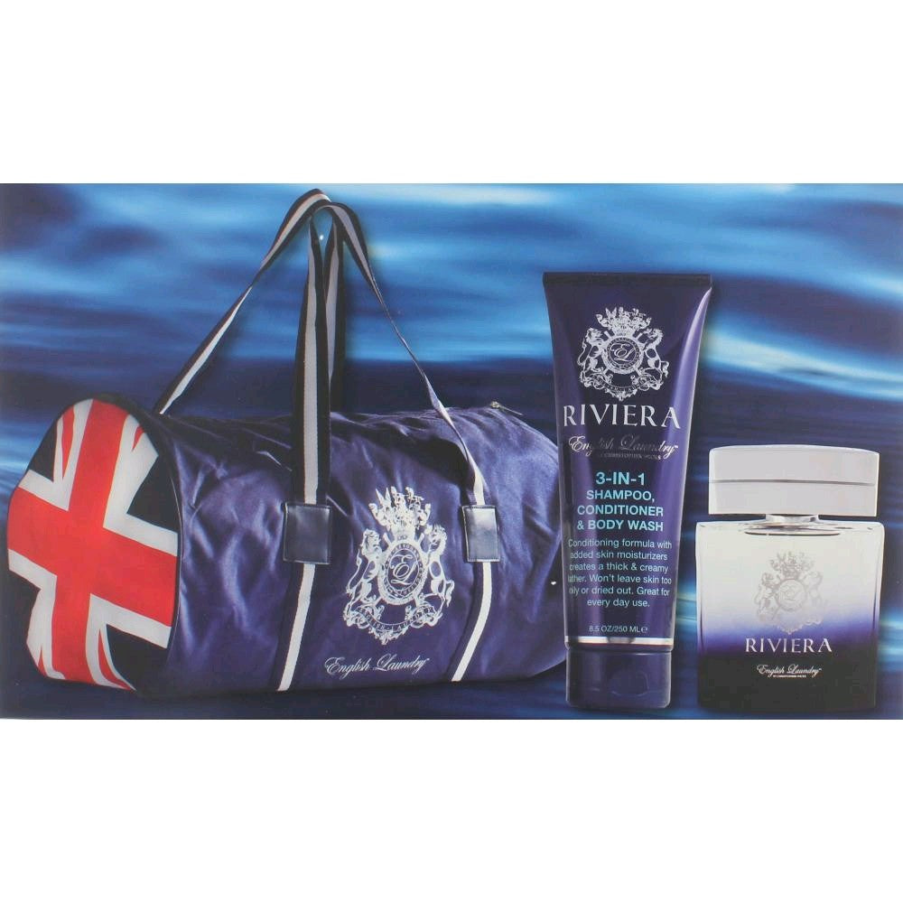 Bottle of Riviera by English Laundry, 3 Piece Gift Set for Men with Bag