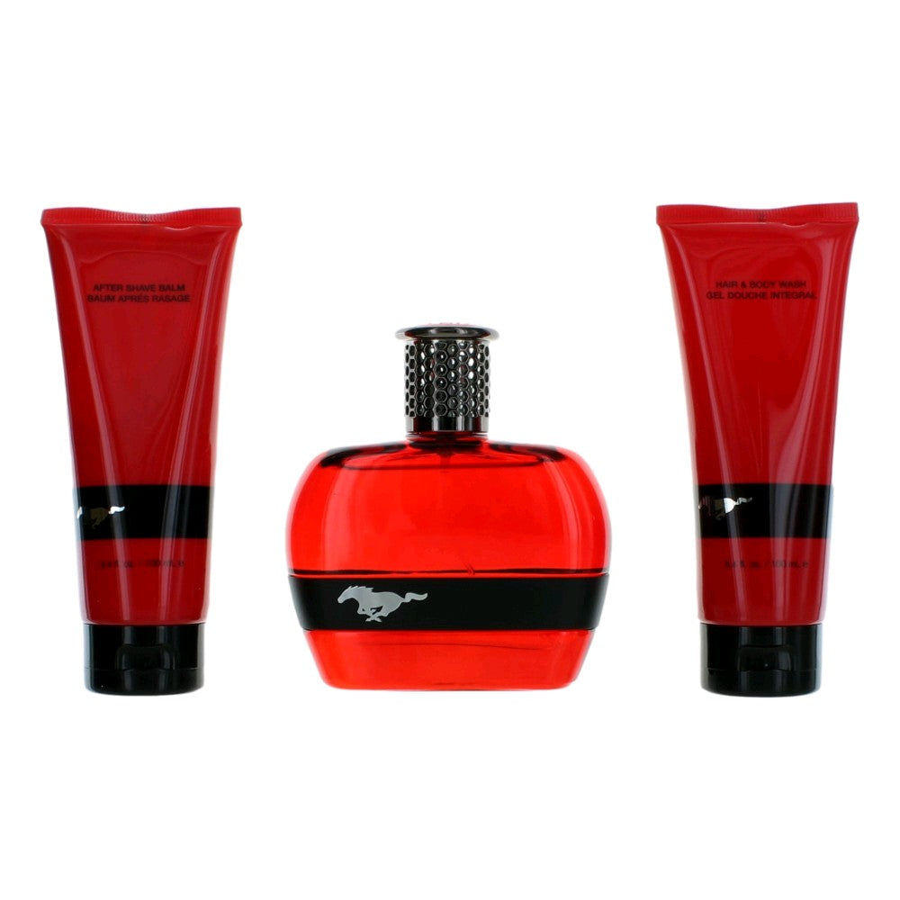 Bottle of Mustang Red by Mustang, 3 Piece Gift Set for Men