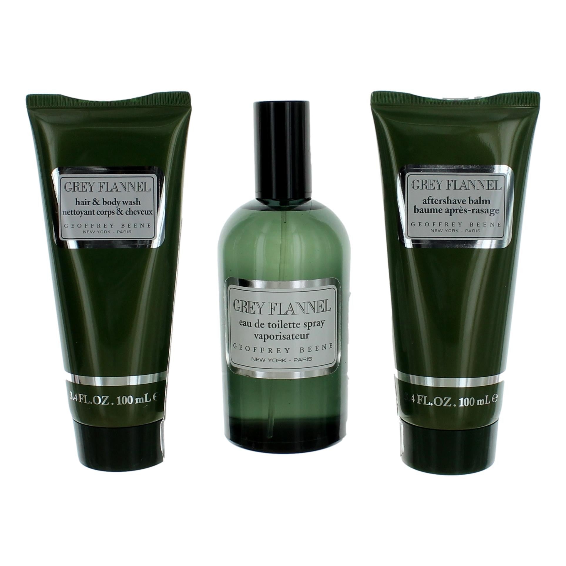 Bottle of Grey Flannel by Geoffrey Beene, 3 Piece Gift Set for Men