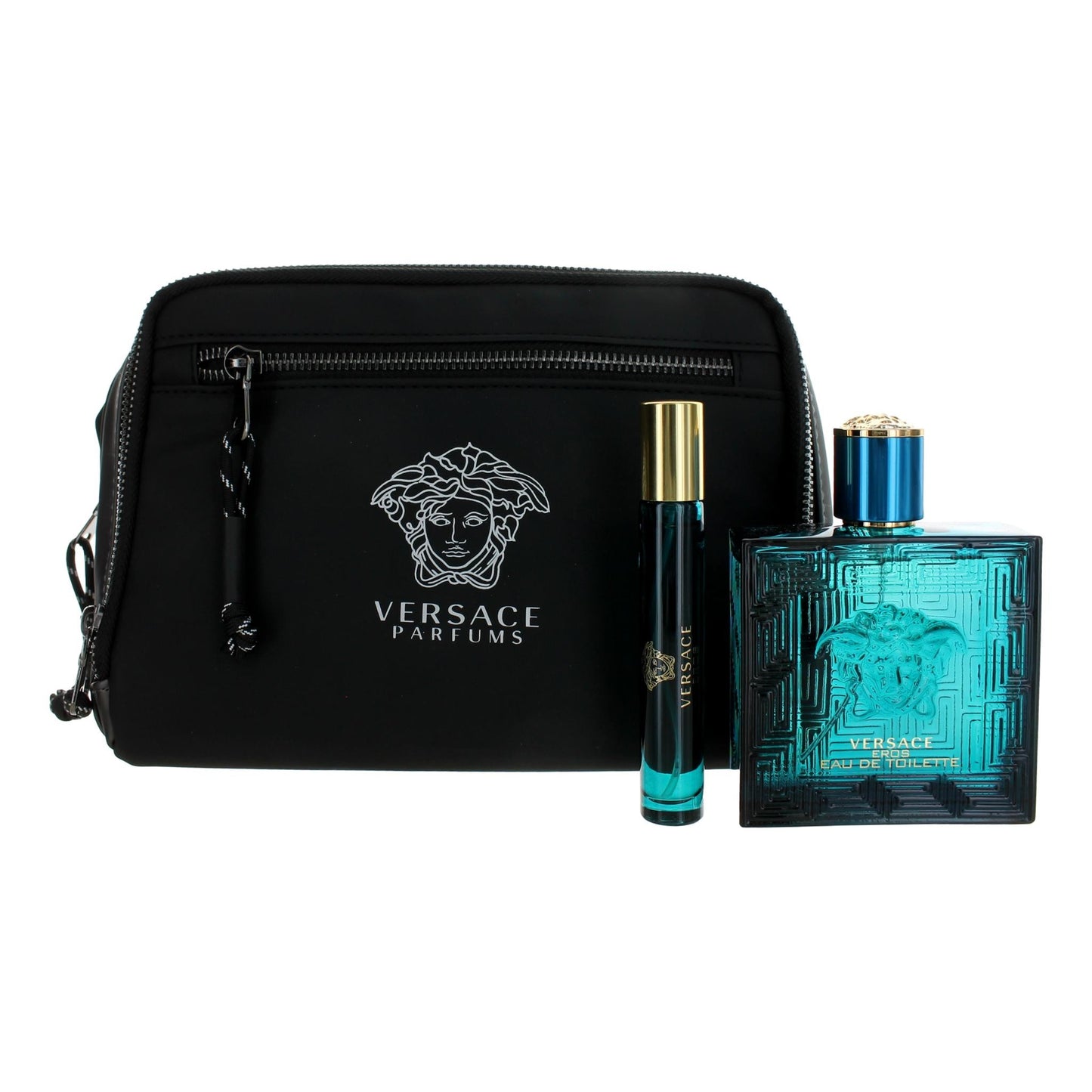 Bottle of Eros by Versace, 3 Piece Gift Set for Men with Travel Trousse