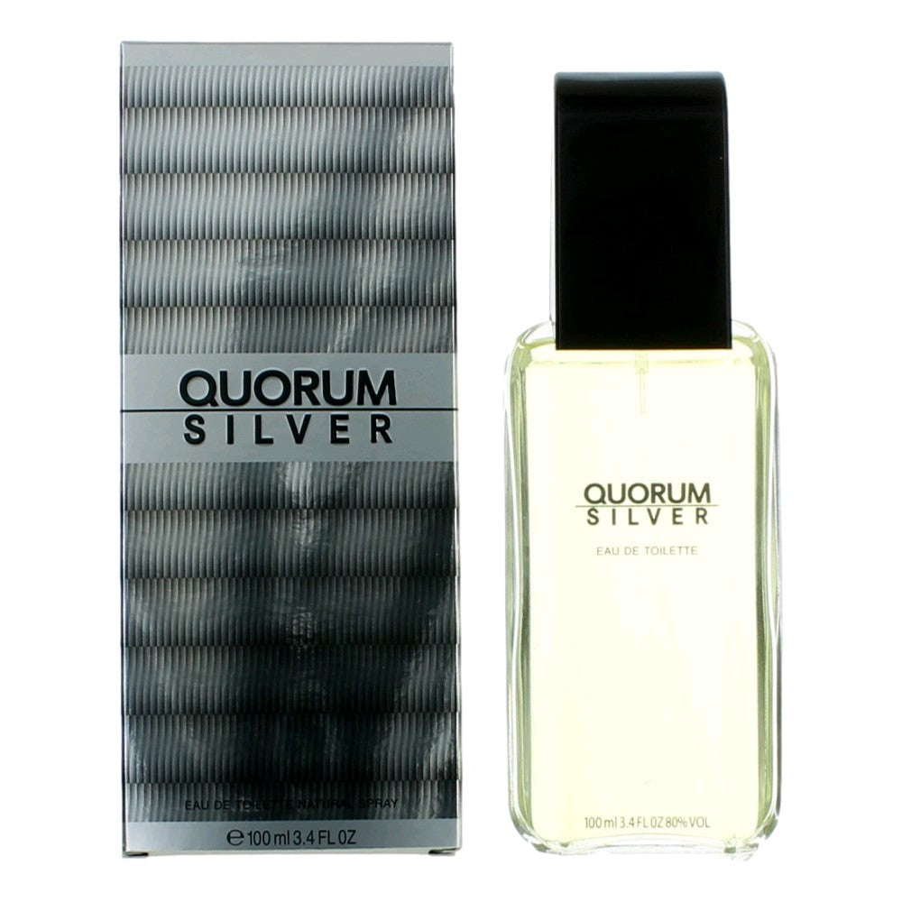 Bottle of Quorum Silver by Puig, 3.4 oz Eau De Toilette Spray for men