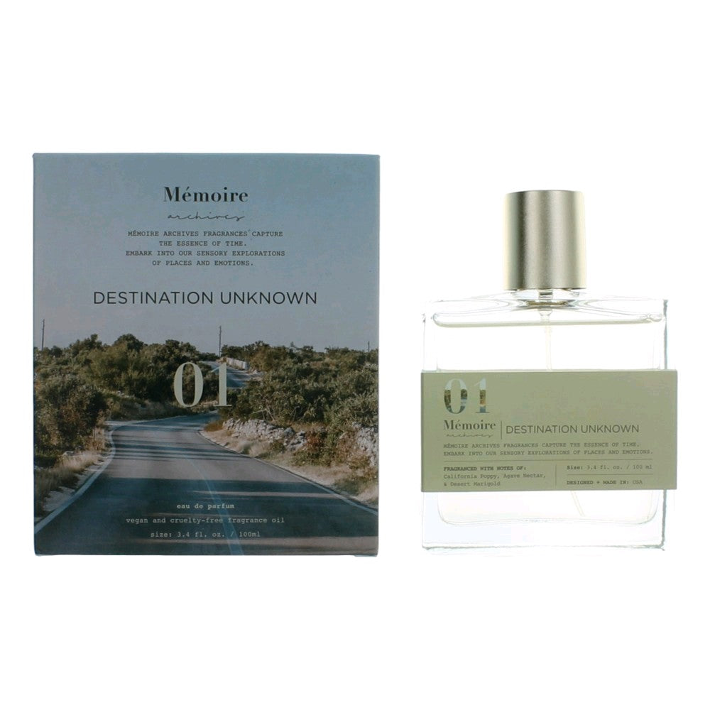 Bottle of Destination Unknown by Memoire Archives, 3.4 oz Eau De Parfum Spray for Unisex