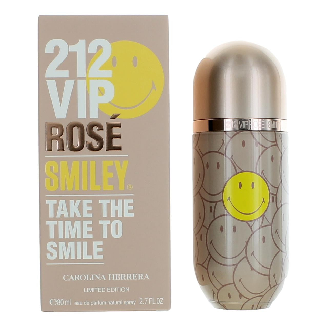 Bottle of 212 VIP Rose Smiley by Carolina Herrera, 2.7 oz Eau De Parfum Spray for Women