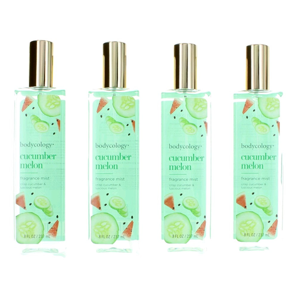 Bottle of Cucumber Melon by Bodycology, 4 Pack 8 oz Fragrance Mist for Women