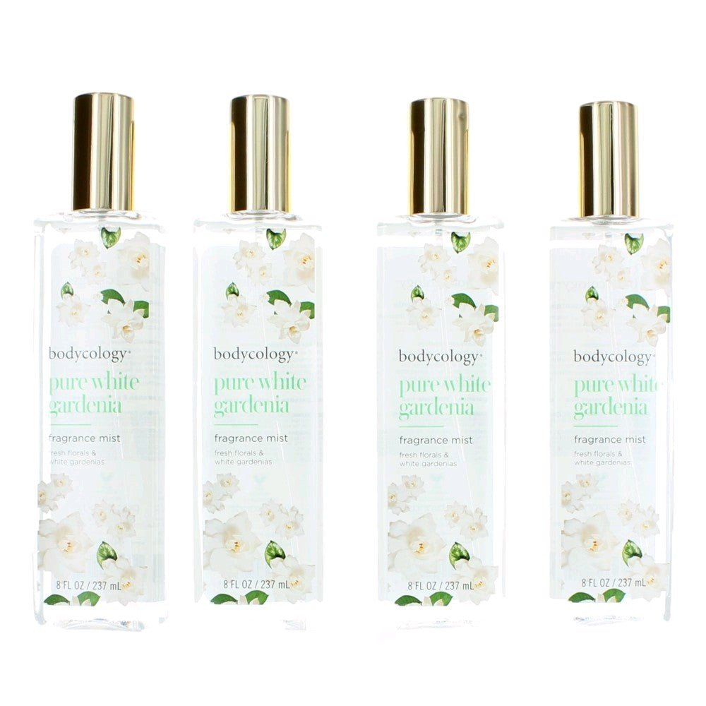 Bottle of Pure White Gardenia by Bodycology, 4 Pack 8 oz Fragrance Mist for Women