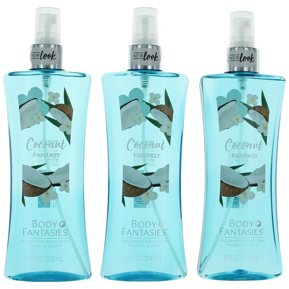 Bottle of Coconut Fantasy by Body Fantasies, 3 x 8 oz Fragrance Body Spray for Women