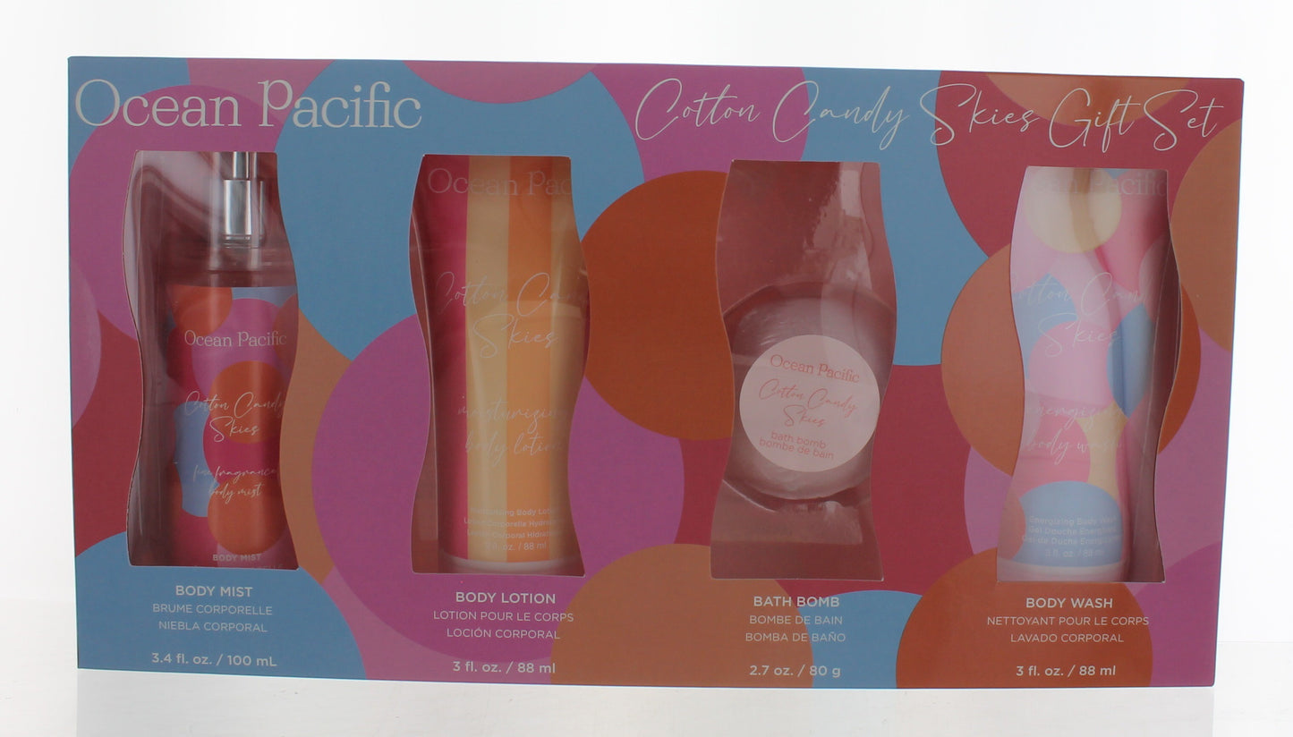 Bottle of Ocean Pacific Cotton Candy Skies by Ocean Pacific, 4 Piece Gift Set for Women