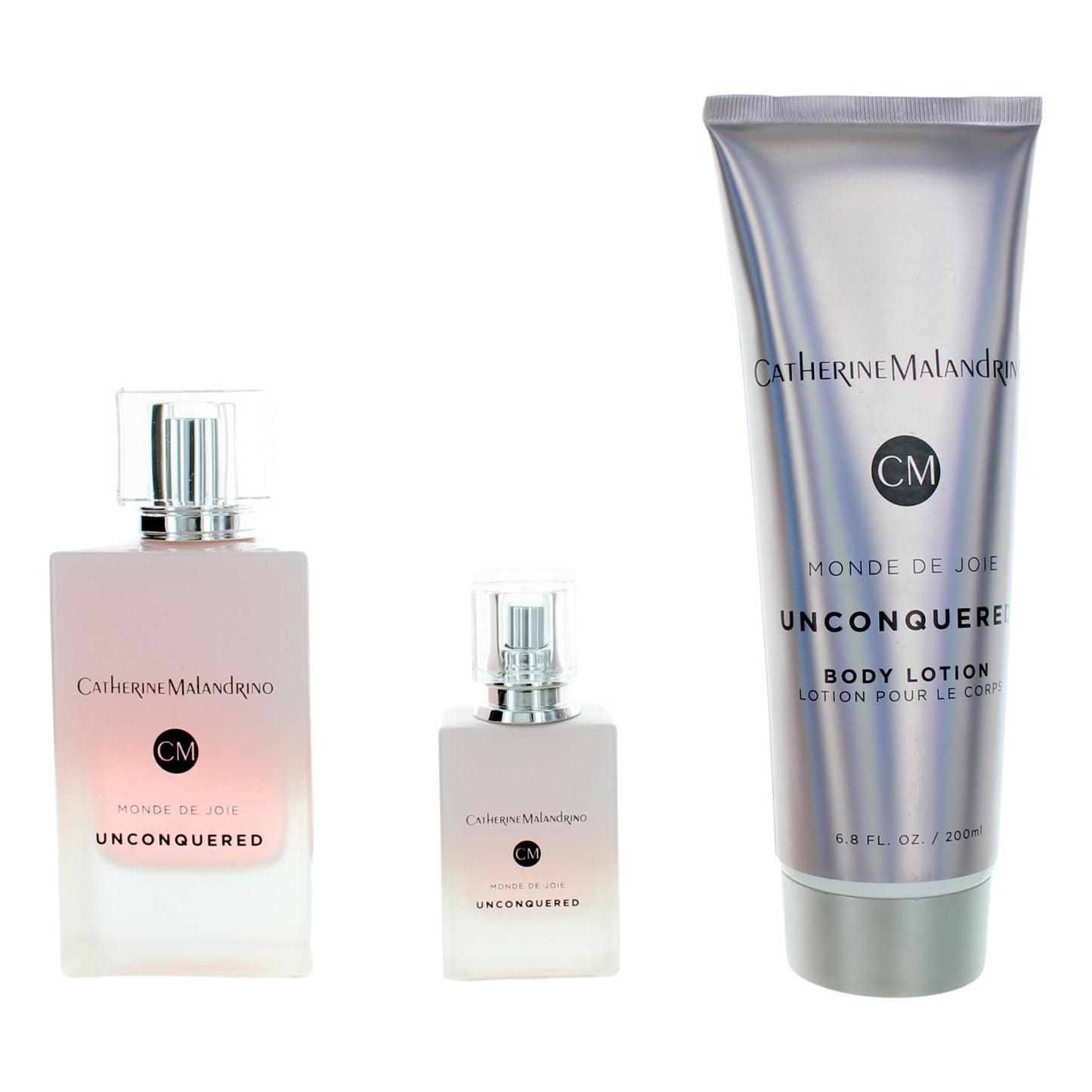 Unconquered Monde De Joie 3 piece gift set including 2 EDP sprays and a 6.8 oz body lotion