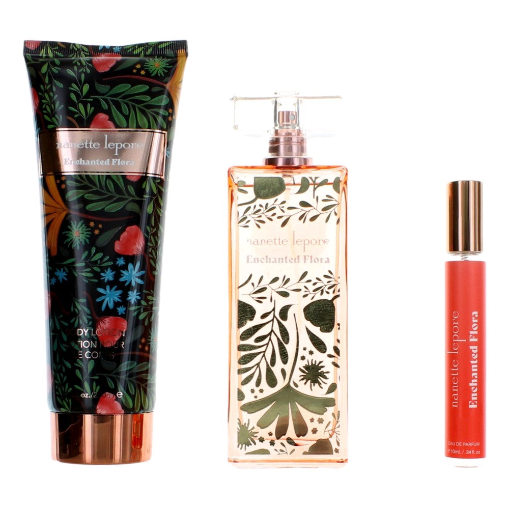 Bottle of Enchanted Flora by Nanette Lepore, 3 Piece Gift Set for Women