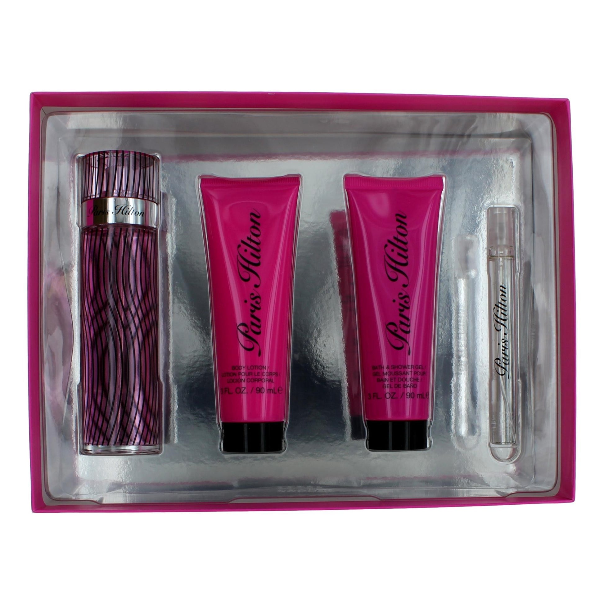 Bottle of Paris Hilton by Paris Hilton, 4 Piece Gift Set for Women with Travel Spray