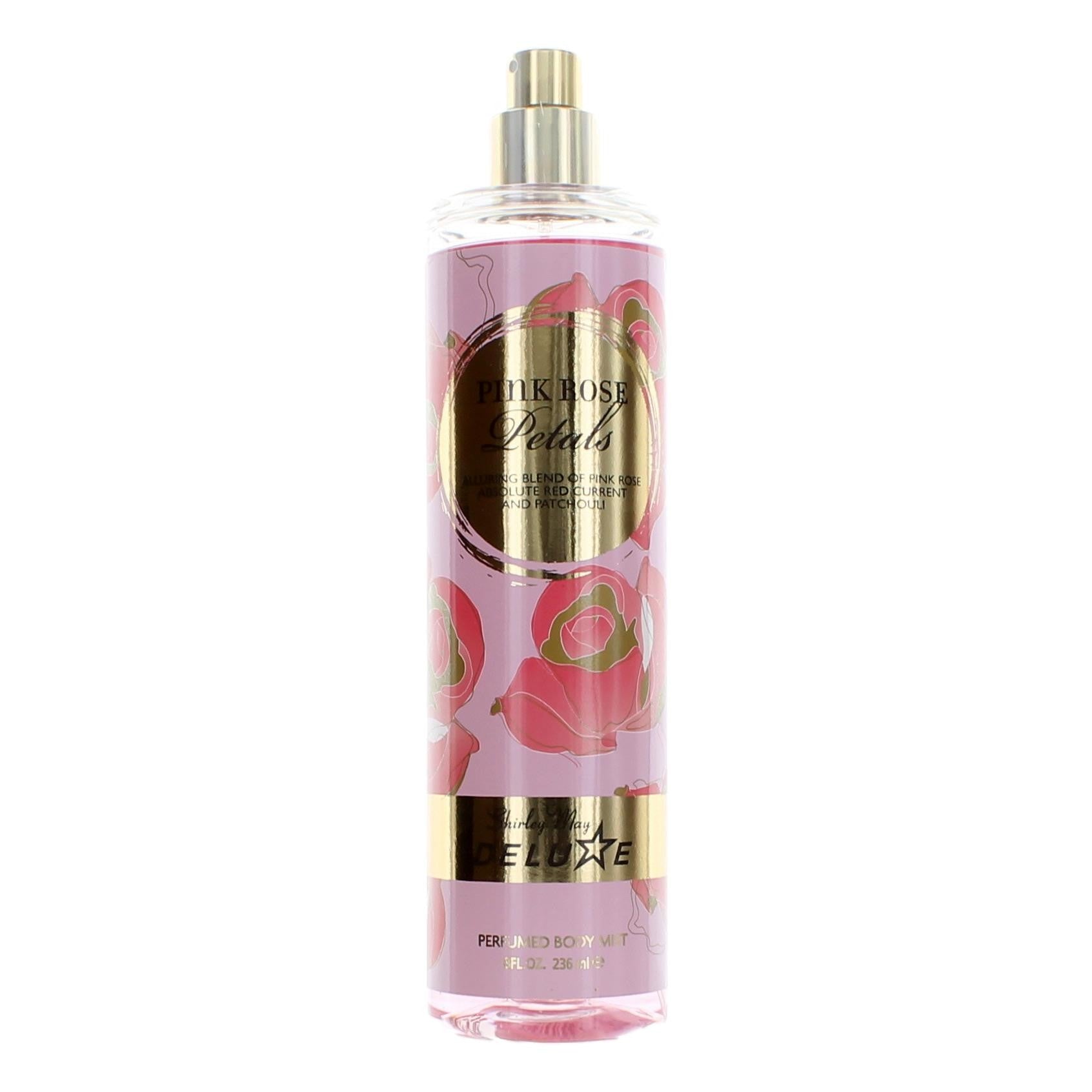 Bottle of Pink Rose Petals by Shirley May Deluxe, 8 oz Perfumed Body Mist for Women