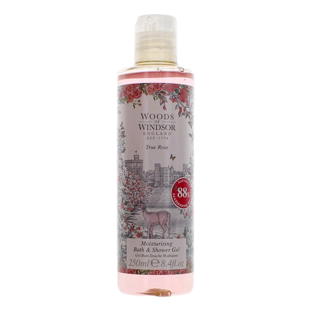 Bottle of Woods Of Windsor True Rose by Woods Of Windsor, 8.4 oz Moisturising Bath & Showe Gel for Women Unboxed