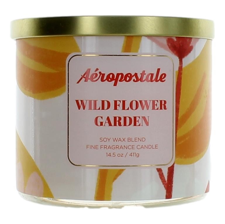 Jar of Aeropostale 14.5 oz Soy Wax Blend 3 Wick Candle - Wild Flower Garden